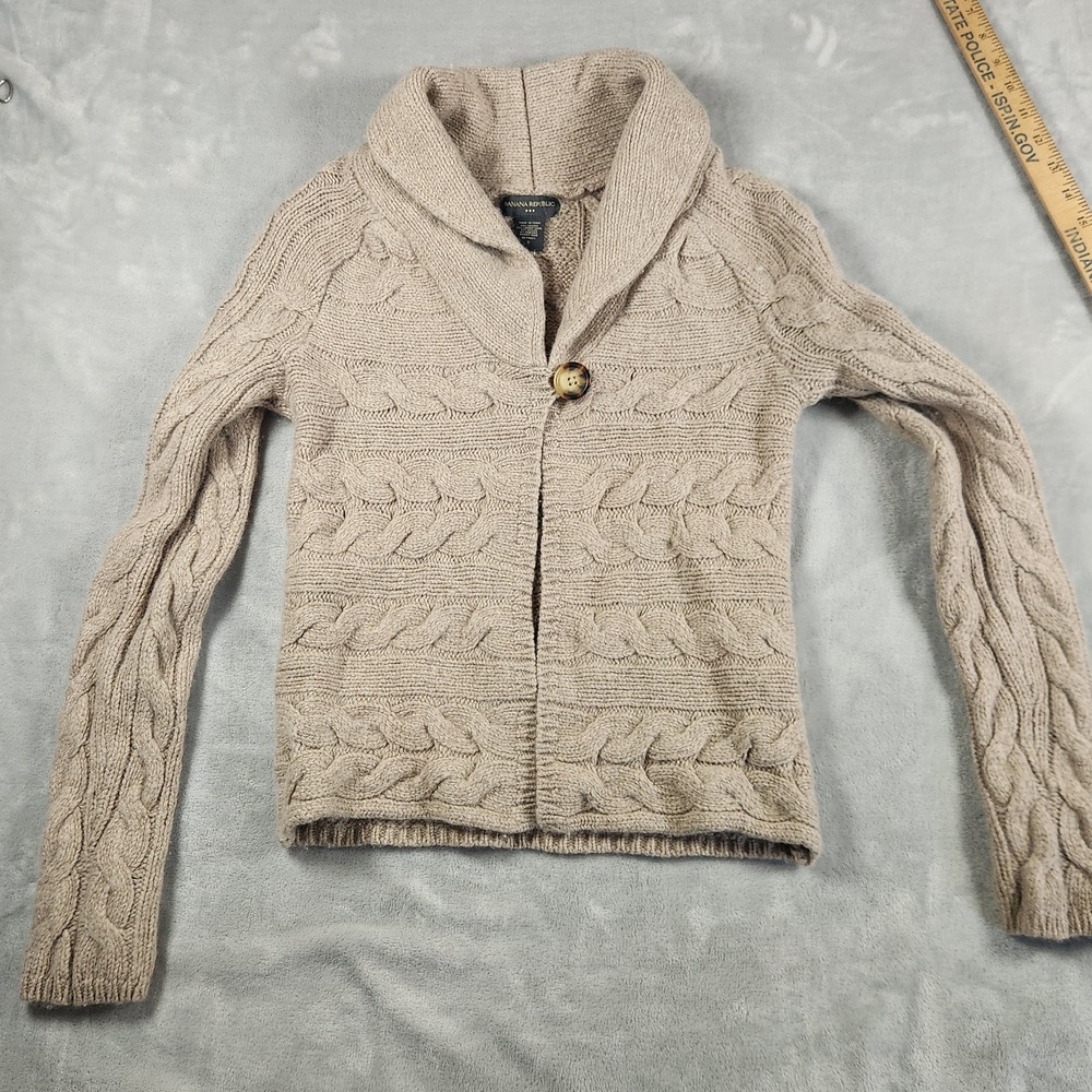 Banana Republic Cardigan Women S Wool Blend Beige Cable Knit Shawl Collar Button